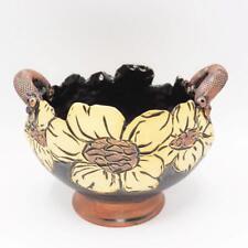 Honey Hill Pottery Bowl Art Sculpture Flowers Signed Handles Ellany Gable picture