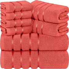 8 Pc Bath Linen Sets Viscose Stripe 600 GSM Ring Spun Cotton Towel Utopia Towels picture