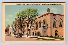 Kalamazoo MI-Michigan, Civic Auditorium, Presbyterian Church, Vintage Postcard picture