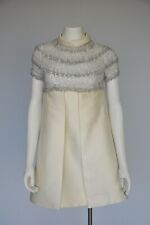 VTG Vintage 1960s Ivory Silver Silk Beaded Sequin Mod Party Wedding Dress XXS picture