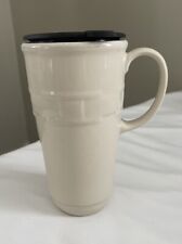 Longaberger Pottery Woven Tradition Ivory Tall Travel Mug w Lid 16 oz. picture