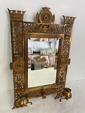 Antique Aesthetic Movement Brass Double Sconce Beveled Bronze Glass Mirror 1800s picture