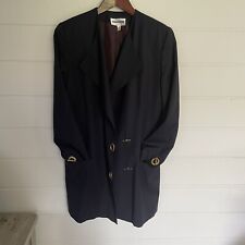 Vintage Italian Made Black Elongated Blazer with Gold tone Clasps Size 8(M) picture