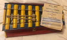 Vintage Metal Sorort Toy Xylophone with 2-Sticks & Music Sheet Numbered Bars picture
