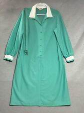 Vintage Sears Shirt Dress Womens Large Green Long Sleeve Midi Retro 60s 70s * picture