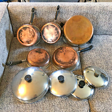 Vintage Revere Ware Set 9 Piece Lot Copper Clad Cookware Pots Stock Sauce Lids picture