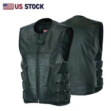 SWAT Men Bullet Proof style Leather Motorcycle Vest Bikers Club #HL11645SPT-CLUB picture