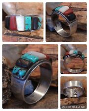 Vintage HARRY BERT Navajo-Hopi Sterling Multi Color COBBLESTONE RING - Sz 10.25 picture
