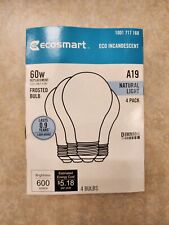 Incandescen New EcoSmart 60 watt A19 (bright white/natural l) 4 pack light bulbs picture