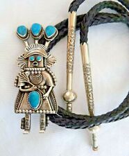 NEW Navajo Garret Hale Turquoise Sterling Silver Large Bolo Tie Kachina Motif  picture