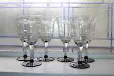 6 Art Deco Weston Optic Wine Glasses Etched with Black Bases picture