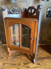 Vintage Eastlake Walnut Wall Corner Cabinet w Beveled Glass Doors  / Display picture