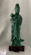 MAGNIFICENT 19th C CHINESE JADE CARVED (AVENTURINE) “GUANYIN”35 CM Signed picture