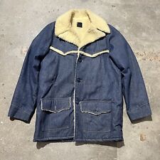 Vintage 70s  Sears Roebucks Jean Jacket Blue Denim Sherpa Lined Chore Size 44 XT picture