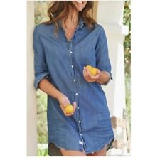 NWOT FRANK & EILEEN MARY BUTTON DOWN SHIRT DRESS IN DK BLUE DISTRESSED DENIM L picture