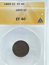 RARE----1869 ANACS EF40 Indian Head Penny picture