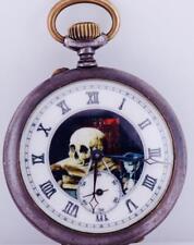 Antique Victorian Era Moeris Pocket Watch Memento Mori Enamel Skull Dial c1900's picture