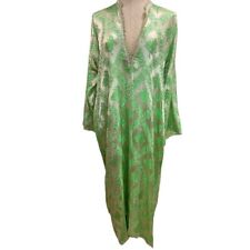 Women's Vintage 1960s Women's Kaftan Jacquard Green Silky Full Length picture