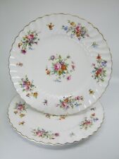 2 Minton Marlow Dinner Plates Globe Backstamp Pink Flowers Floral Scalloped picture