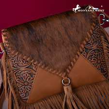 Montana West Genuine Leather Hair-On Cowhide Fringe Bohemian Crossbody Brown picture