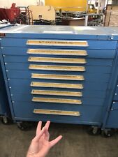 LYON WHEELED STORAGE CABINET TOOL BOX 9-DRAWER 45 X 28 X 52 STEEL BLUE USED #47 picture