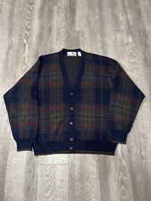 VTG Italian Knit Sweater Mens Large Florence Tricot Wool Cardigan Plaid Grandpa picture