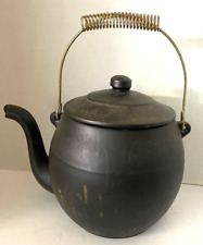 Vintage McCoy Pottery Black Kookie Kettle Cookie Jar Brass Handle 8
