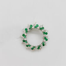 Beautiful Bright Green Round and White Lab-Created Diamond Circle Design Brooch picture