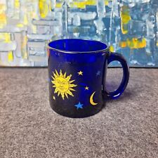 Vintage Libbey Cobalt Blue Celestial Sun Glass Coffee Tea Mug Moon Stars USA picture