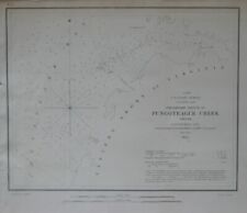 Original 1853 Coast Survey Map PUNGOTEAGUE CREEK Chesapeake Bay Virginia Wharf picture