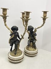 19th Century Pair of French Patinated & Gilt Bronze Candlesticks Signed Clodion picture