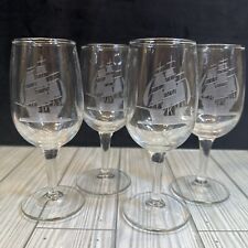 Barware Set of 4 Vintage Etched Nautical Clipper Ship Boat Nautical Wine Glasses picture