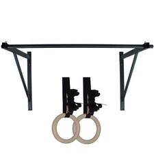 Titan HD Wall Mounted Pull Up Chin Up Bar with 8 in. Wood Olympic Gymnastic Ring picture