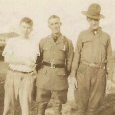 Antique Snapshot Photo Three Handsome Men Wearing Military Uniforms picture