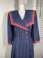 Vintage 1980s LESLIE LUCKS Red Blue White Nautical Sailor Collar Dress,sz 6 picture