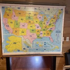 Large Vintage Double Pull Down School Maps USA And World 5 Foot Wide picture