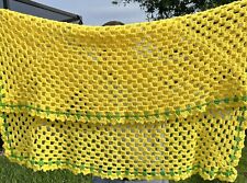 Vtg Crochet Afghan Spread Lemon Lime Citrus Yellow Green  Handmade 43 x 43 picture