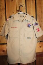 Boy Scouts of America BSA Men's Adult Shirt Small Tan Sewn on patches picture