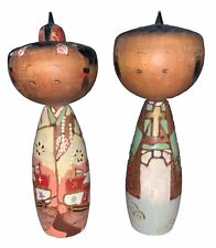 Vintage Japanese Kokeshi Doll Scenic Landscape Couple Wooden Hand Painted picture