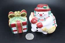 Fitz & Floyd Salt and Pepper Shakers SNOWMAN & PRESENT Christmas Holiday picture