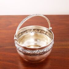 RIGA MAKER RG LATVIAN .875 SILVER BASKET,HANDLED BOWL REPOUSSE MIDBAND 1930S picture