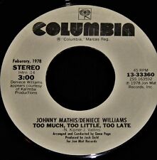 Vintage Record,JOHNNY MATHIS & DENIECE WILLIAMS: TOO MUCH TOO LITTLLE,45rpm,1978 picture