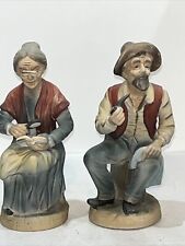 Vintage Napcoware Old Man With Pipe & Old Woman Reading Book Ceramic Figurines7” picture
