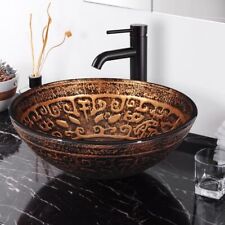 Tempered Glass Round Vessel Sink Antique Totem Pattern Above Counter Bathroom La picture