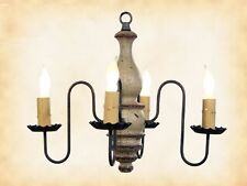 COLONIAL WOOD CHANDELIER - BUTTERMILK w/ RED 4 Arm Candelabra Light USA Handmade picture