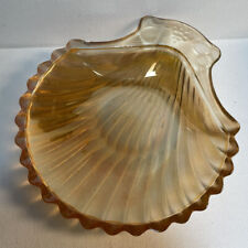 Vtg Iridescent Marigold Carnival Glass Clam Shell Shaped Dish Ocean Sea Soap EUC picture