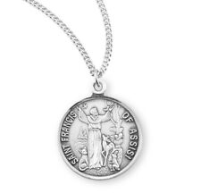 Sterling Silver Saint Francis of Assisi Patron of Animals Medal Pendant Necklace picture