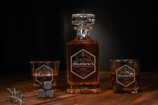 Personalized Whiskey Decanter Set with 2 Glasses, Whiskey Stones and Box picture
