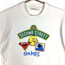 Vintage Sesame Street Games T-Shirt Large 1996 White Single Stitch 90s picture