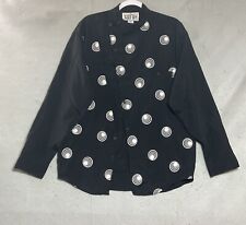 Vintage Top Shirt Womens Medium Black Geometric Oversize Retro Party Streetwear picture